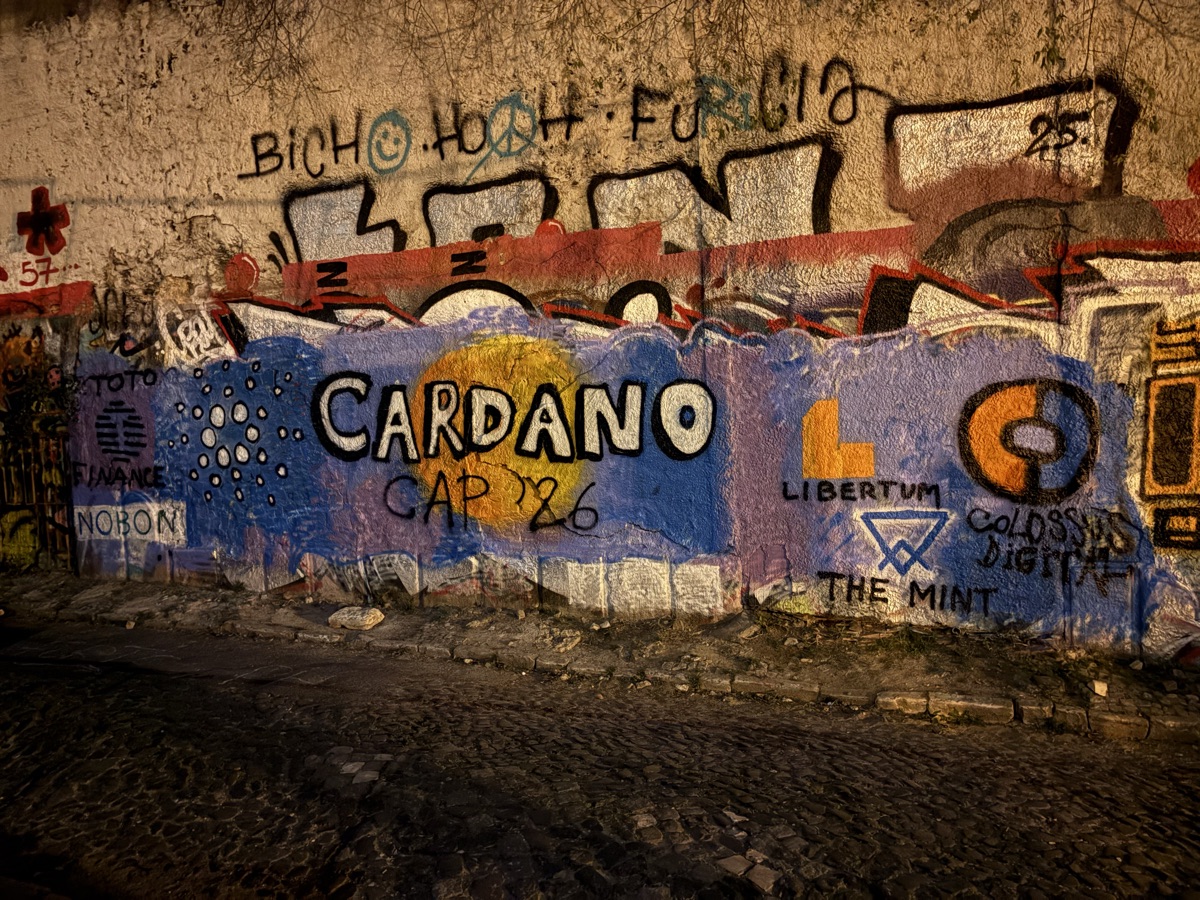 Cohort walking past Cardano graffiti