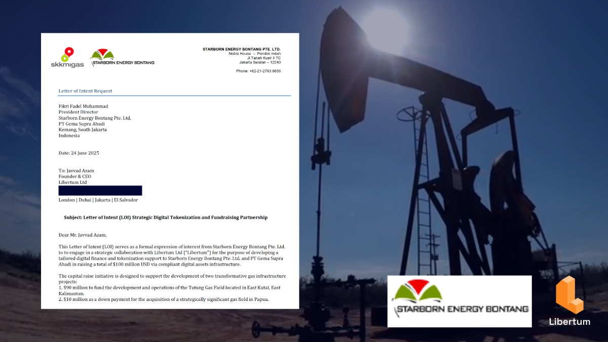 Starborn Energy se asocia con Libertum para tokenizar $100 millones en proyectos de infraestructura de gas en Singapore & Indonesia.
